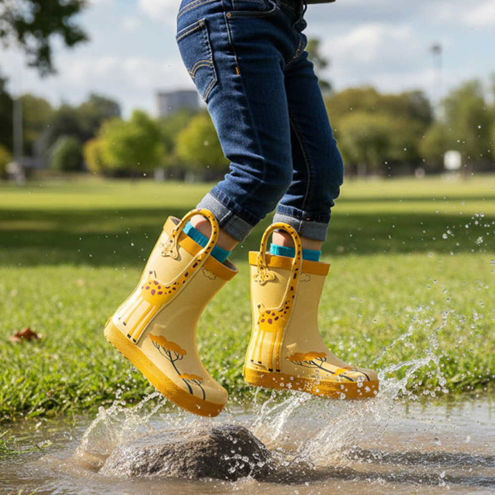 Chetto 1126590 Waterproof Barefoot Wellies - Yellow Giraffe Design
