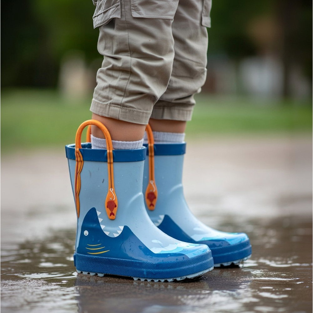 Chetto 1126590 Waterproof Barefoot Wellies - Blue Shark Design