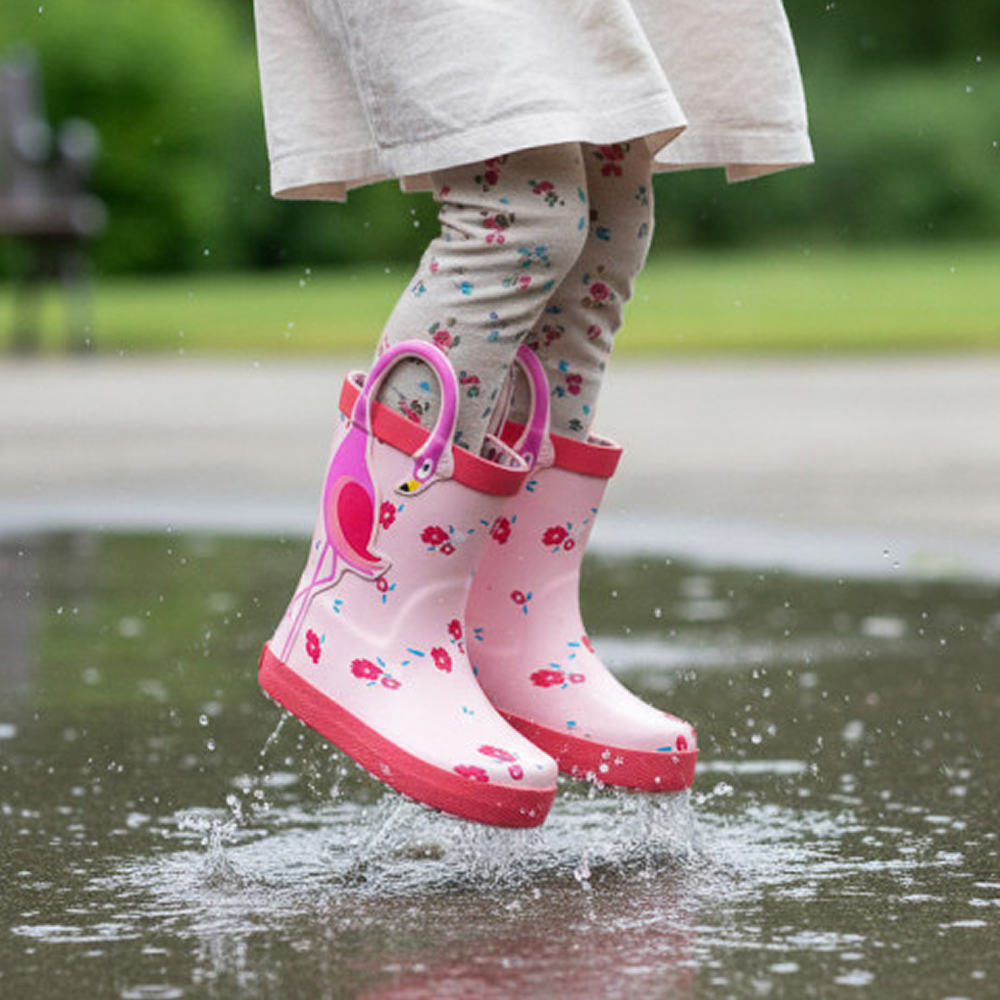 Chetto 1126590 Waterproof Barefoot Wellies - Pink Flamingo Design