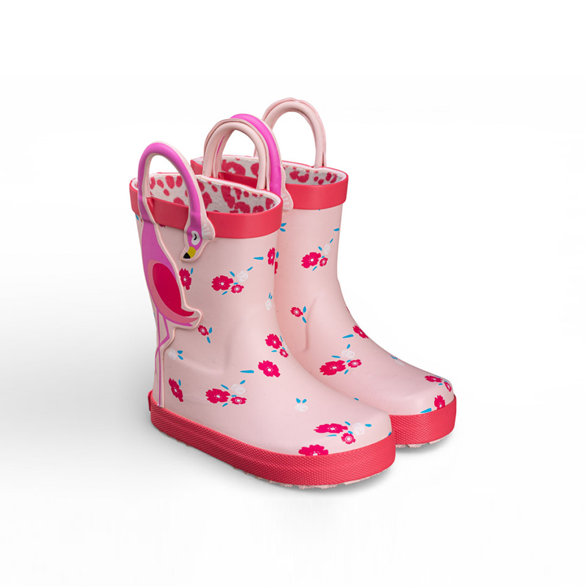 Chetto 1126590 Waterproof Barefoot Wellies - Pink Flamingo Design